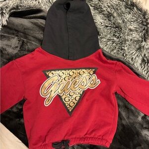 Guess Kids Red and Black Hoodie with Gold Logo